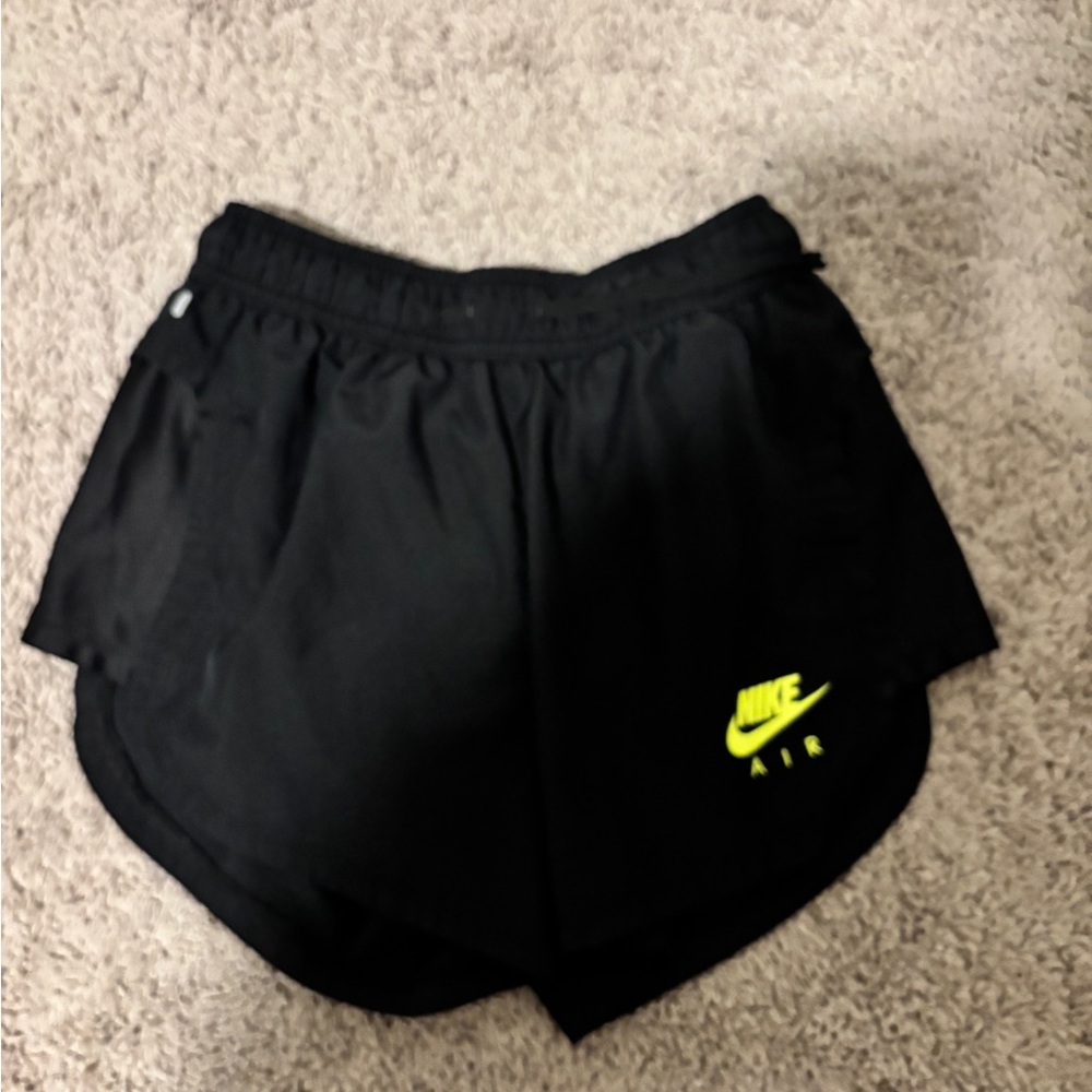 Nike Women’s Black Athletic Shorts with Neon Yellow Logo